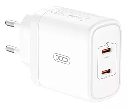Сетевое зарядное устройство XO CE08 50w PD 2xUSB-C ports fast charger white - фото Сетевое зарядное устройство XO CE08 50w PD 2xUSB-C ports fast charger white