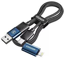 USB PD Кабель Essager 65W 3A 4-in-1 USB-C+A to USB Type-C/Lightning cable blue - мініатюра 2