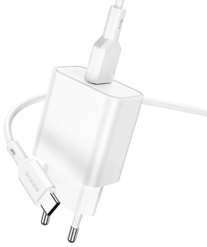 Сетевое зарядное устройство Borofone BA72A Spring 18w QC3.0 home charger + USB-C cable white - фото 1