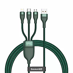 Універсальний кабель Baseus Flash 3-in-1 USB-A to Type-C/Lightning/micro USB 65w 5a 1.2м cable Green (CA1T3-06) - фото Універсальний кабель Baseus Flash 3-in-1 USB-A to Type-C/Lightning/micro USB 65w 5a 1.2м cable Green (CA1T3-06)
