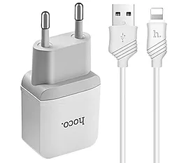Мережевий зарядний пристрій Hoco C22A 2.4a home charger + Lightning cable white - фото Мережевий зарядний пристрій Hoco C22A 2.4a home charger + Lightning cable white