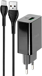 Сетевое зарядное устройство с быстрой зарядкой Hoco DC21A 18w QC3.0 fast charger + micro USB cable black - фото Сетевое зарядное устройство с быстрой зарядкой Hoco DC21A 18w QC3.0 fast charger + micro USB cable black