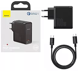 Сетевое зарядное устройство с быстрой зарядкой Baseus GaN2 Fast Charger 100W + 1.5M USB C-C Cable Black (TZCCGAN-L01) - миниатюра 4