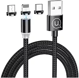 Магнітний кабель для зарядки Usams U-Sure Magnetic 3-in-1 USB-A to Type-C/Lightning/micro USB 10.5w 1м сable black - фото Магнітний кабель для зарядки Usams U-Sure Magnetic 3-in-1 USB-A to Type-C/Lightning/micro USB 10.5w 1м сable black
