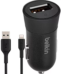 Автомобильное зарядное устройство Belkin 12W 2.4A USB-A + Lightning Cable Black (F8J177DS04-BLK) - миниатюра 2