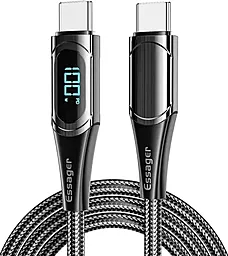 USB PD Кабель Essager LED Digital Display Fast Charging 100w 5a 2m USB Type-C - Type-C cable black (ES-XCTT1-YDA01)