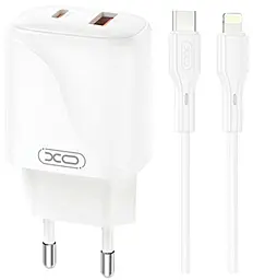 Мережевий зарядний пристрій XO L158 20w PD USB-C/USB-A ports charger + USB-C to Lightning cable white - фото Мережевий зарядний пристрій XO L158 20w PD USB-C/USB-A ports charger + USB-C to Lightning cable white