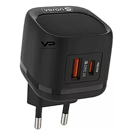 Мережевий зарядний пристрій Veron TC20 20w PD USB-C/USB-A ports charger black - фото Мережевий зарядний пристрій Veron TC20 20w PD USB-C/USB-A ports charger black