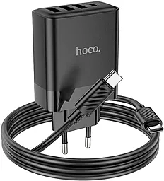 Мережевий зарядний пристрій Hoco C127A 45w PD 3xUSB-A/USB-C ports fast charger + USB-C to USB-C cable black - фото Мережевий зарядний пристрій Hoco C127A 45w PD 3xUSB-A/USB-C ports fast charger + USB-C to USB-C cable black