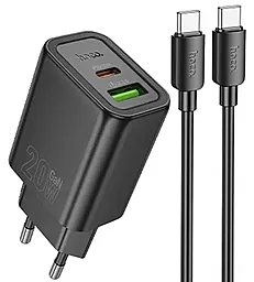 Сетевое зарядное устройство Hoco N61 Gentle 20w GaN PD/QC USB-C/USB-A ports charger + USB-C to USB-C cable black - фото Сетевое зарядное устройство Hoco N61 Gentle 20w GaN PD/QC USB-C/USB-A ports charger + USB-C to USB-C cable black