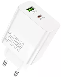 Мережевий зарядний пристрій Borofone BA75A Powerful 30w PD USB-C/USB-A ports charger white