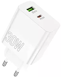 Сетевое зарядное устройство Borofone BA75A Powerful 30w PD USB-C/USB-A ports charger white - фото Сетевое зарядное устройство Borofone BA75A Powerful 30w PD USB-C/USB-A ports charger white