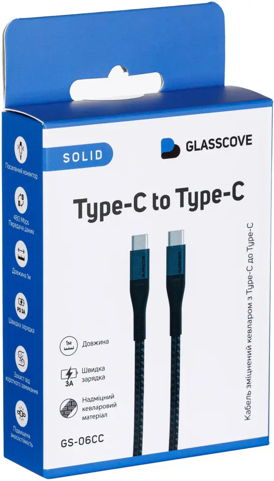 Кабель Glasscove SOLID USB Type-C - Type-C 60w 3a 1m cable DarkSlateGray (GS-06CС) - фото 3