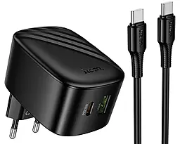 Сетевое зарядное устройство Hoco CS101A Folding 20w PD/QC3.0 USB-C/USB-A fast charger + USB-C to USB-C cable Black - фото Сетевое зарядное устройство Hoco CS101A Folding 20w PD/QC3.0 USB-C/USB-A fast charger + USB-C to USB-C cable Black