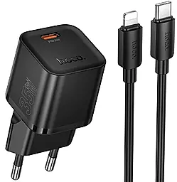 Сетевое зарядное устройство Hoco N66 Ingenious 35w GaN PD USB-C fast charger + USB-C to Lightning cable black - фото Сетевое зарядное устройство Hoco N66 Ingenious 35w GaN PD USB-C fast charger + USB-C to Lightning cable black