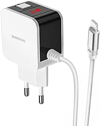 Сетевое зарядное устройство Borofone BA41A Power Lake 2.4a 2xUSB-A ports charger + Lightning cable white