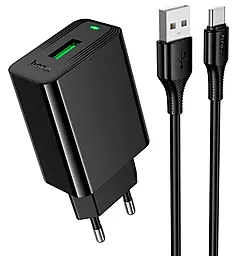 Сетевое зарядное устройство Hoco CS92A 18w QC3.0 USB-A fast charger + USB-A - Type-C cable Black - фото Сетевое зарядное устройство Hoco CS92A 18w QC3.0 USB-A fast charger + USB-A - Type-C cable Black