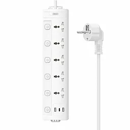 Сетевой фильтр (удлинитель) XO WL19 2м 5 розеток 2USB-A/USB-C с выключателем белый - фото Сетевой фильтр (удлинитель) XO WL19 2м 5 розеток 2USB-A/USB-C с выключателем белый