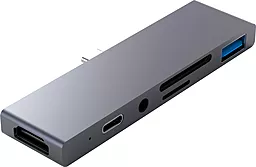 Мультипортовый USB Type-C хаб Qitech Aluminum USB-C + Type-A + HDMI 4K + MicroSD + SD Space Gray