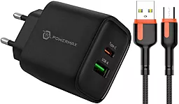 Сетевое зарядное устройство Powermax Eclipse 30w PD USB-C/USB-A ports charger + micro USB cable black - фото Сетевое зарядное устройство Powermax Eclipse 30w PD USB-C/USB-A ports charger + micro USB cable black