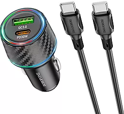 Автомобильное зарядное устройство Borofone BZ21 Brilliant 48w PD USB-C/USB-A ports car charger + USB-C to USB-C cable black - фото Автомобильное зарядное устройство Borofone BZ21 Brilliant 48w PD USB-C/USB-A ports car charger + USB-C to USB-C cable black