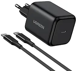 Сетевое зарядное устройство Ugreen 524 45w GaN PD USB-C fast charger + USB-C to USB-C cable Black (65054) - фото Сетевое зарядное устройство Ugreen 524 45w GaN PD USB-C fast charger + USB-C to USB-C cable Black (65054)
