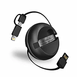 USB Кабель iWalk Cobra Retractable 2-in-1 USB Lightning/micro USB Cable Black (CSC001) - мініатюра 2