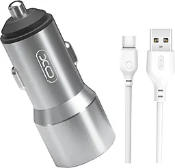 Автомобильное зарядное устройство XO TZ09 2.4a 2xUSB-A ports car charger + USB-C cable gray - фото Автомобильное зарядное устройство XO TZ09 2.4a 2xUSB-A ports car charger + USB-C cable gray