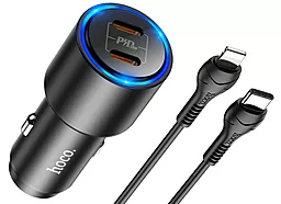 Автомобильное зарядное устройство с быстрой зарядкой Hoco NZ3 40w PD 2xUSB-C ports fast charger + USB-C to Lightning cable black