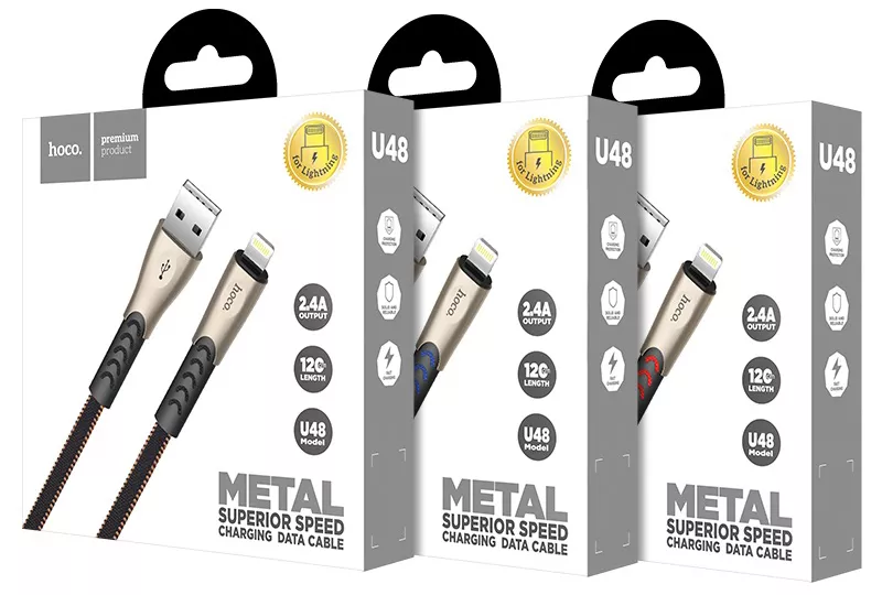Кабель Hoco U48 Superior Speed Charging USB-A - Lightning 12w 2.4a 1.2м cable Blue - фото 5