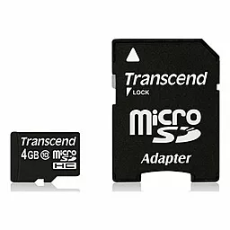 Карта памяти Transcend microSDHC 4GB Class 10 + SD-адаптер (TS4GUSDHC10)
