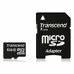 Карта пам'яті Transcend microSDHC 4GB Class 10 + SD-адаптер (TS4GUSDHC10) - фото Карта пам'яті Transcend microSDHC 4GB Class 10 + SD-адаптер (TS4GUSDHC10)