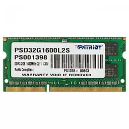 Оперативна пам'ять для ноутбука Patriot 2 GB SO-DIMM DDR3L 1600 MHz (PSD32G1600L2S)