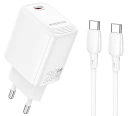 Сетевое зарядное устройство Borofone BN26 20w GaN PD USB-C fast charger + USB-C to USB-C cable white - фото Сетевое зарядное устройство Borofone BN26 20w GaN PD USB-C fast charger + USB-C to USB-C cable white
