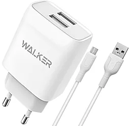 Сетевое зарядное устройство Walker WH-31 2.1a 2xUSB-A ports charger + micro USB cable white - фото Сетевое зарядное устройство Walker WH-31 2.1a 2xUSB-A ports charger + micro USB cable white