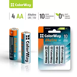 Батарейки ColorWay Alkaline Power AA/LR06 4шт CW-BALR06-4BL - миниатюра 2