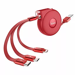 Кабель USB Hoco U50 Retractable 3-in-1 USB to Type-C/Lightning/micro USB сable red