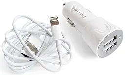 Автомобильное зарядное устройство SAMPHONE 2a 2xUBS-A ports charegr + Lightning cable white - фото Автомобильное зарядное устройство SAMPHONE 2a 2xUBS-A ports charegr + Lightning cable white