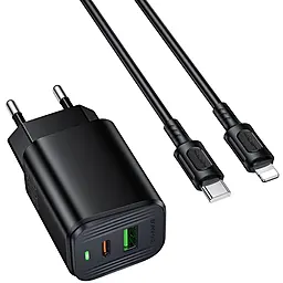 Сетевое зарядное устройство Borofone BAS83A 20w PD/QC3.0 USB-C/USB-A fast charger + USB-C to Lightning cable Black - фото Сетевое зарядное устройство Borofone BAS83A 20w PD/QC3.0 USB-C/USB-A fast charger + USB-C to Lightning cable Black