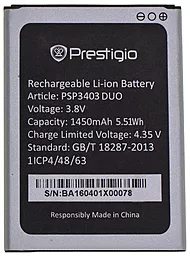 Аккумулятор Prestigio MultiPhone 3403 Wize L3 / PSP3403 DUO (1450 mAh) 12 мес. гарантии