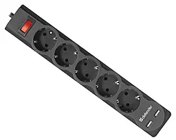 Сетевой фильтр (удлинитель) Defender DFS 751 2300w 10a 1.8м 5 розеток 2xUSB-A порта чёрный - фото Сетевой фильтр (удлинитель) Defender DFS 751 2300w 10a 1.8м 5 розеток 2xUSB-A порта чёрный