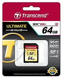 Карта пам'яті Transcend 64GB SDXC Ultimate Class 10 UHS-I U3 (TS64GSDU3) - фото Карта пам'яті Transcend 64GB SDXC Ultimate Class 10 UHS-I U3 (TS64GSDU3)