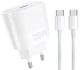 Сетевое зарядное устройство WUW T86C 25w PD USB-C port fast charger + USB-C to USB-C cable White - фото Сетевое зарядное устройство WUW T86C 25w PD USB-C port fast charger + USB-C to USB-C cable White