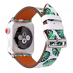 Сменный ремешок для умных часов Leather Series Flower Pattern — Apple Watch 38 mm | 40 mm | 41 mm Green Leaves