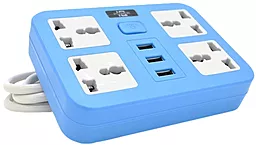 Сетевой фильтр (удлинитель) Voltronic ТВ-Т15 4 розетки 3xUSB-A 2м с выключателем синий - фото Сетевой фильтр (удлинитель) Voltronic ТВ-Т15 4 розетки 3xUSB-A 2м с выключателем синий