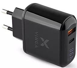 Сетевое зарядное устройство с быстрой зарядкой Vinga 18w PD USB-C/USB-A ports charger black (VWCQPACDBK) - фото Сетевое зарядное устройство с быстрой зарядкой Vinga 18w PD USB-C/USB-A ports charger black (VWCQPACDBK)