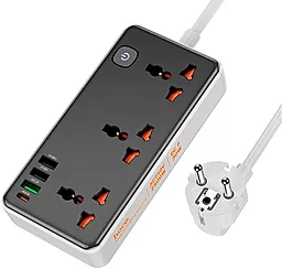 Сетевой фильтр (удлинитель) Hoco AC8A 3 sockets 1.5m 3xUSB-A/USB-C ports чёрный - фото Сетевой фильтр (удлинитель) Hoco AC8A 3 sockets 1.5m 3xUSB-A/USB-C ports чёрный