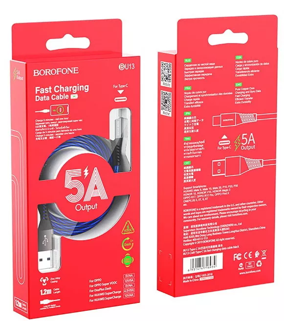 Кабель Borofone BU13 USB-A - Type-C 25w 5a 1.2м cable Black - фото 6