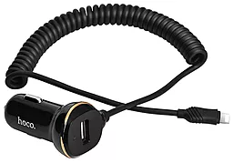 Автомобильное зарядное устройство Hoco Z14 1USB with Spring Lightning Cable (3.4A) Black