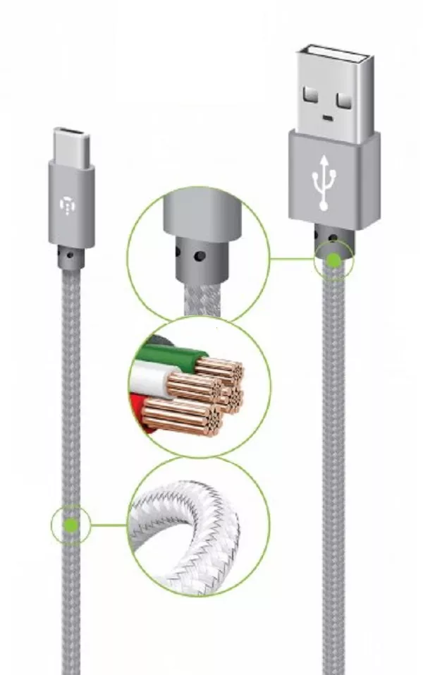 Кабель Intaleo CBGNYT1 USB-A - Type-C 12w 2.4a 1м cable Grey (1283126489136) - фото 3
